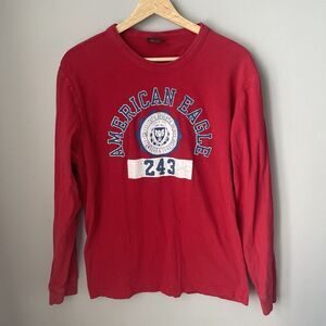 Vintage American Eagle Distressed Graphic Embroidered Red Long Sleeve Men’s Sz M